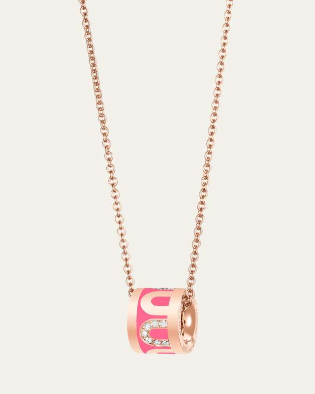 L'Arc de DAVIDOR Bead Necklace in 18K Rose Gold with Flamant Lacquered Ceramic and Colonnato Diamonds